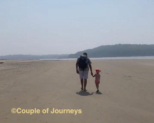 Akshay and daughter at Morjim Beach