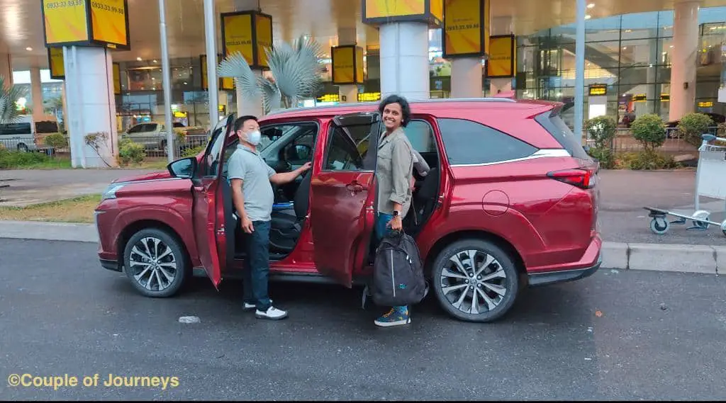 Getting in a car in Vietnam