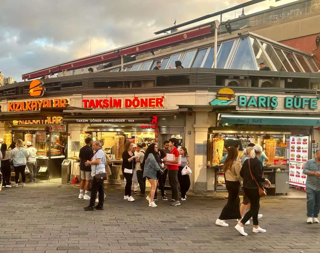 Food options at near Taksim Square showing that food is available in plentiful near Taksim