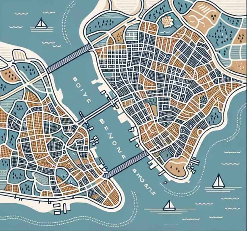 Illustration showing Fatih and Beyoglu district connected by the Galata tower - both on the European side of Istanbul. 