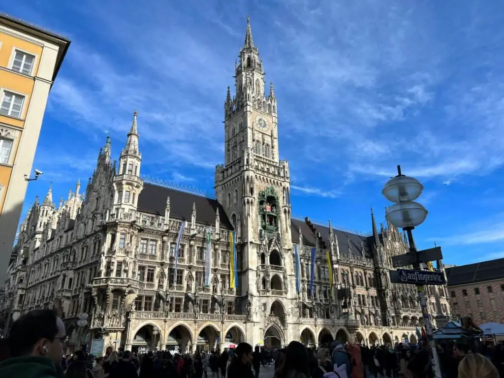 The Glockenspiel is a gigantic 
 old mechanical clock located in Munich. 