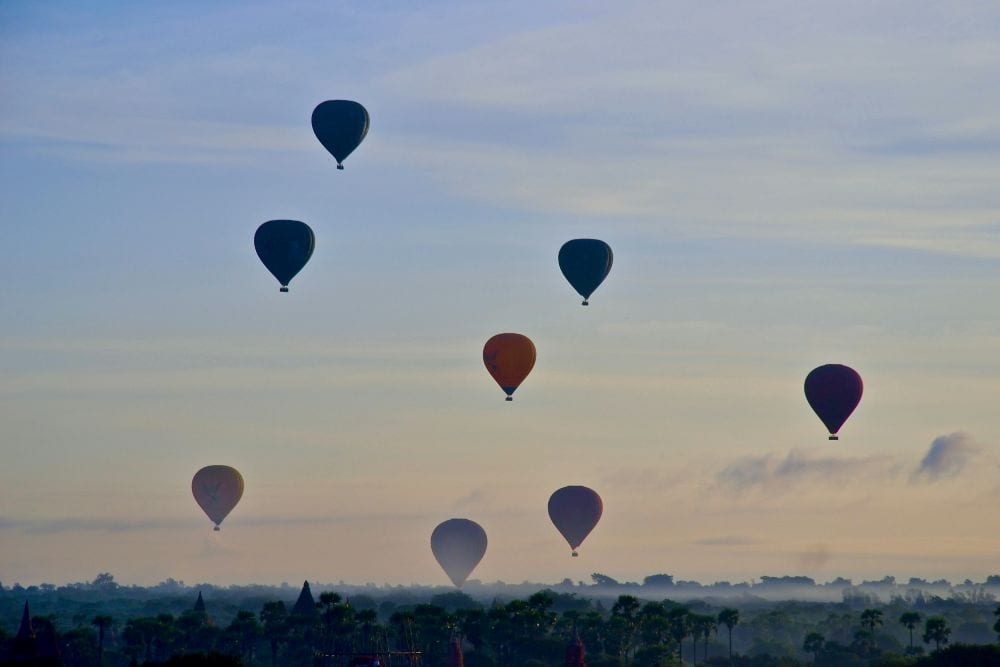 Have a romantic experience in a hot air balloon ride with your partner in Bagan, Myanmar