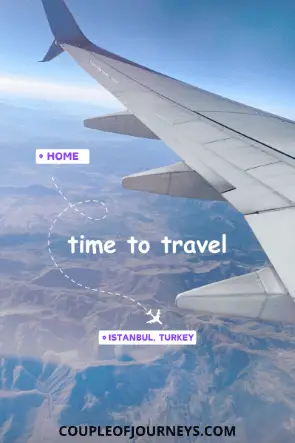 An image taken from the window of the airplane, showing the route from Home to Istanbul. A wanderlust Istanbul Instagram Story idea.