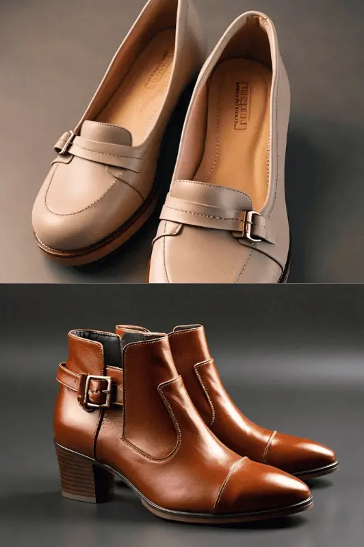 A pair of nude leather loafers and polished brown Chelsea boots with a slight heel, ideal footwear options to complement Munich travel outfits in versatile weather conditions.